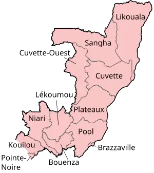 Image 2Map of the Republic of the Congo exhibiting its 12 departments (from Republic of the Congo)