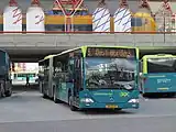 Bus leaving the bus station.