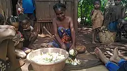 woman in Mahazoarivo preparing bread fruits