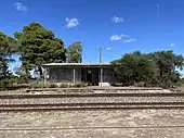 Railway station building viewed from the north side.