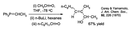 An example of the Schlosser variant of the Wittig reaction