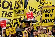 Protesters on Trafalgar Square on the day of the 2023 coronation.