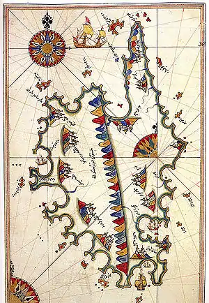 Corsica depicted on Piri Reis' 1513 map