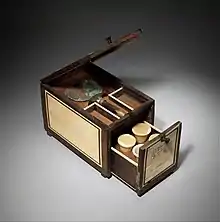 Cosmetic Box of the Royal Butler Kemeni; 1814–1805 BC; cedar with ebony, ivory veneer and silver mounting; height: 20.3 cm (8 in); Metropolitan Museum of Art (New York City)