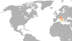 Map indicating locations of Costa Rica and Italy