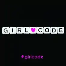 A black background with white tiles spelling out "Girl" and "Code", separated by a pink heart.