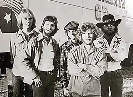 The band's lineup of (left-to-right) David Brown, Scott Boyer, Bill Stewart, Randall Bramblett, and Tommy Talton