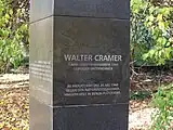 Center piece of the memorial to Walter Cramer, 2011