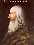 Posthumous portrait of Leonardo by Cristofano dell'Altissimo based on the Melzi's drawing (Uffizi Gallery).