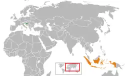 Map indicating locations of Croatia and Indonesia