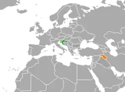 Map indicating locations of Croatia and Kurdistan Region