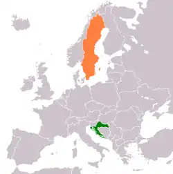 Map indicating locations of Croatia and Sweden