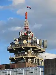 Image 80A tower on top of Croatian Radiotelevision (HRT) building in Zagreb neighbourhood of Prisavlje.  (from Culture of Croatia)