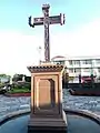 Modern atrial cross in the atrium of the Parish of la Purísima Concepción in Yurécuaro, Michoacán. It was placed recently.