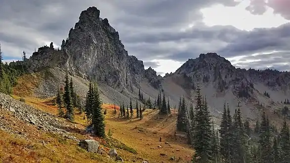 Peak 6708 (left) and Chinook Peak from north