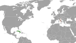 Map indicating locations of Cuba and Holy See