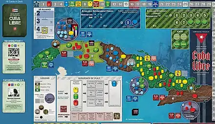 A game of Cuba Libre in progress; played using a Vassal module.