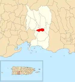 Location of Cuebas within the municipality of Peñuelas shown in red