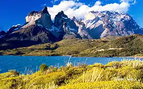 Torres del Paine from Lake Pehoé, Torres del Paine National Park, Chile