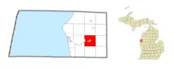 Location within Mason County (red) and the administered village of Custer (pink)