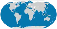 The range distribution of the killer whale, which extends from Antarctica in the south to the arctic circle in the north.