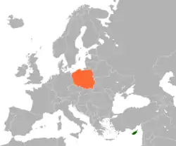 Map indicating locations of Cyprus and Poland