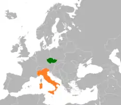 Map indicating locations of Czech Republic and Italy