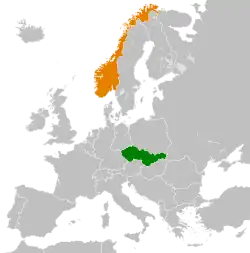 Map indicating locations of Czechoslovakia and Norway