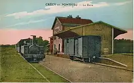 Postcard of a train at Crécy-en-Ponthieu