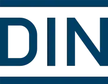 Upper case san-serif letters "d", "i", "n" with narrow black bars above and below