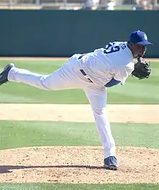 A man in a Los Angeles Dodgers uniform