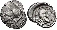 Portrait of Lycian ruler Erbbina wearing the Persian cap on the reverse of his coins (ruled 390–380 BC).