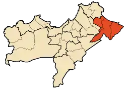 Map of Oran Province highlighting Bethioua District