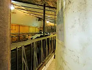 A view behind the canvas covering a part of the barn to keep the ammonia in.