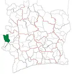 Location in Ivory Coast. Danané Department has had these boundaries since 2005.