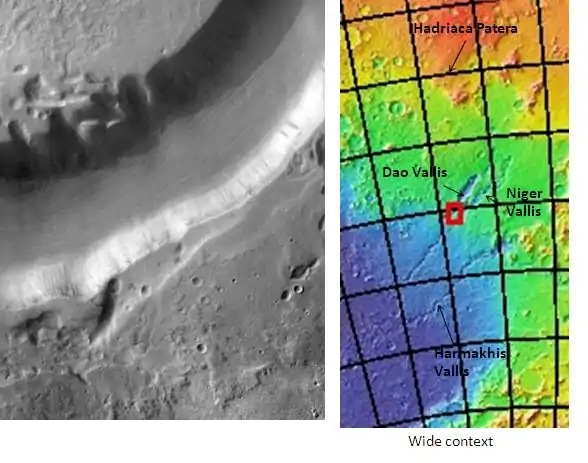 Section of Dao Vallis, as seen by THEMIS. Click on image to see relationship of Dao Vallis to other nearby features.