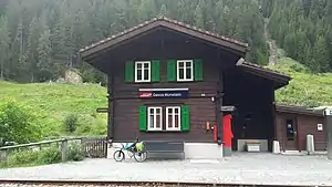 Two-story building with gabled roof