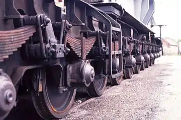 Undercarriage of a Deutsche Bahn Class Uaai 687.9 Schnabel wagon