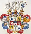 Greater coat of arms of the comital family of De la Gardie, 19th century.