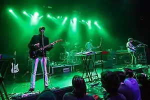 Deerhunter performing in 2015. Left to right: Bradford Cox, Moses Archuleta, Josh McKay, Lockett Pundt.