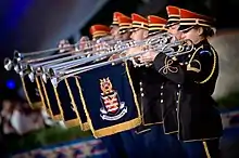 Fanfare trumpet used by the U.S. Army Herald Trumpets, 2008. These trumpets have valves.