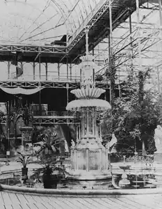 The Crystal Fountain, and indoor fountain at the Crystal Palace, London Great Exhibition of 1851.