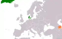 Map indicating locations of Denmark and Azerbaijan