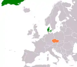 Map indicating locations of Denmark and Czech Republic