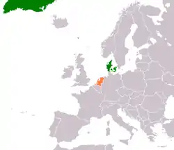 Map indicating locations of Denmark and Netherlands