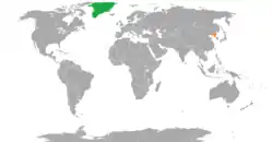 Map indicating locations of Denmark and North Korea