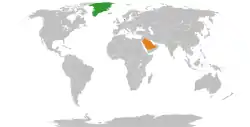 Map indicating locations of Denmark and Saudi Arabia