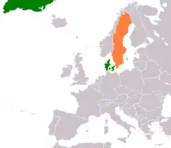 Map indicating locations of Denmark and Sweden