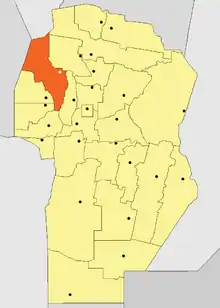 Location of Ischilín Department in Córdoba Province