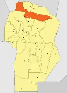 Location of Tulumba Department in Córdoba Province